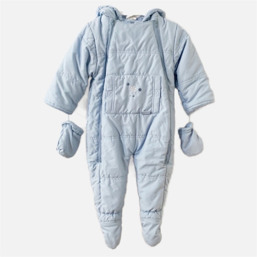 Vintage Bright Futures Baby Blue Bunting Snowsuit 12 Months Padded Fleece Lined